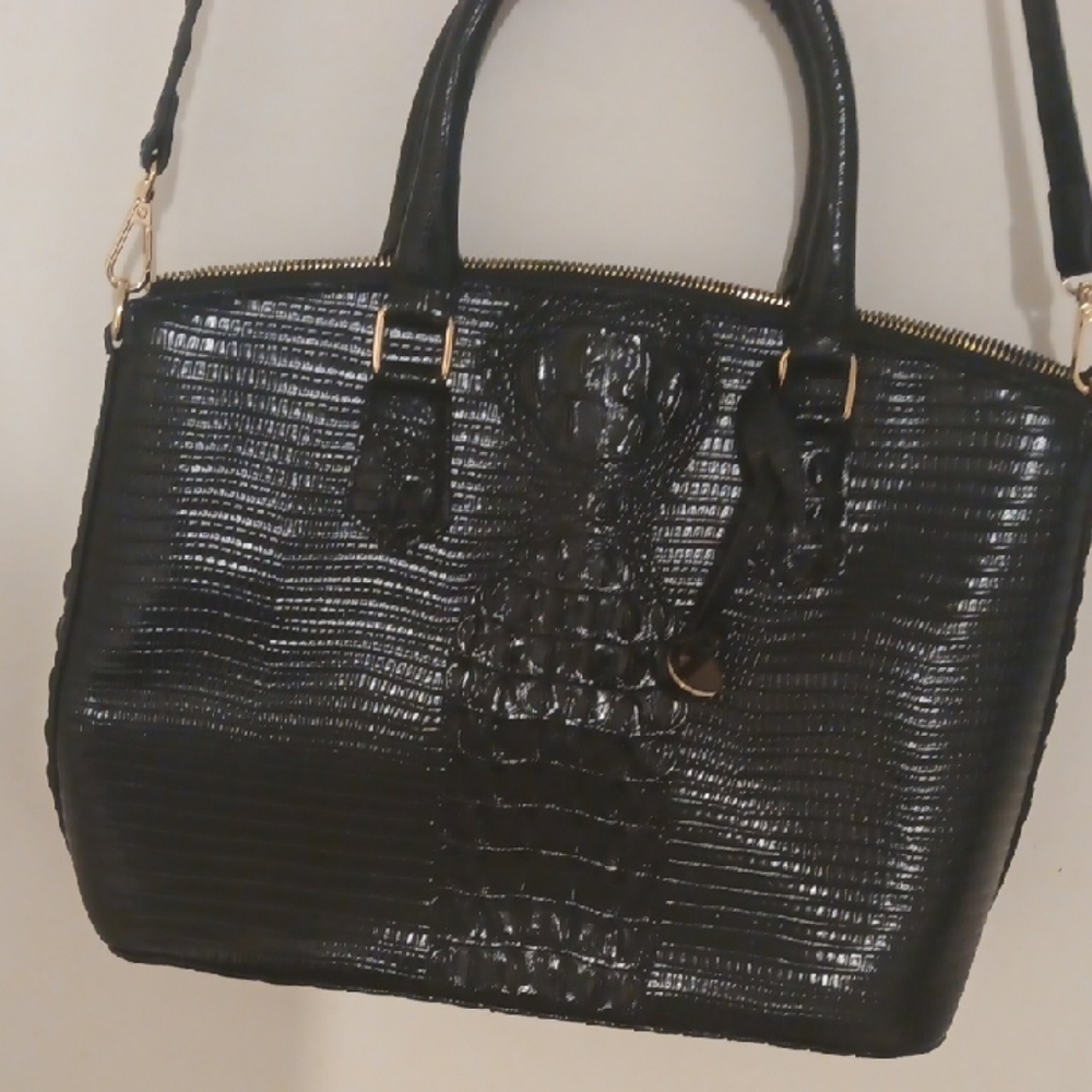 Luxurious Black Crocodile-Embossed Satchel